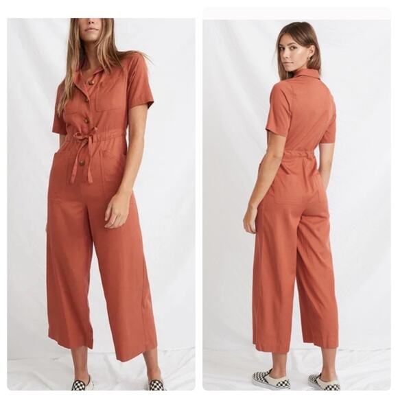 Marine Layer Baked Clay Joni Utilitarian Button Front Wide Leg Jumpsuit Small - Picture 1 of 16